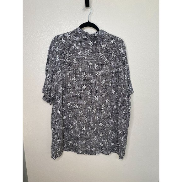 Batak Bay Mens‎ Hawaiian Shirt 2XLT Tropical Palm Print Black/White Rayon - Picture 6 of 7